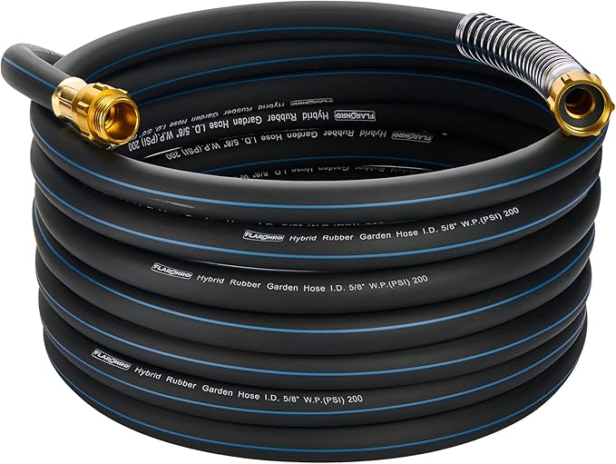 5/8 IN. × 50FT. Flexible Hybrid Rubber Garden Hose, High Flow 5/8" I.D. No Memory Durable Lightweight Water Hose for Watering, Irrigation, Water Transfer Pump