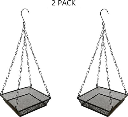 2 Pack Hanging Bird Feeder Tray Platform Metal Mesh Seed Tray for Bird Feeding Outdoor Garden Decoration for Backyard Attracting Wildbirds