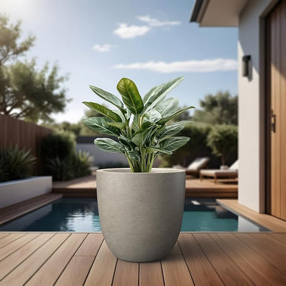 Kante Round Concrete Planter, Large Outdoor Indoor Garden Pots with Drainage Hole, 18-Inch Diameter Flower Pots for Patio, Garden and Home, Weathered Concrete