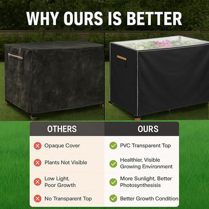 Outdoor Raised Garden Bed Winter Cover 48" L x 24" W x 30" H, Heavy-Duty 600D Oxford Fabric Waterproof Insulated with Transparent PVC Top for All-Weather Elevated Wood Planter Box