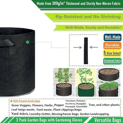 3-Pack 40 Gallon Thickened Plant Grow Bags Large (28x16 in) Heavy Duty Garden Bag Fabric Plant Pots for Potato,Tomato Planter,Herbs Veggies Planting,Flower Pots,Barrel Planter,Leaf Bag,Yard Waste Bags