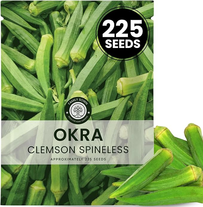 Okra Clemson Spineless – 225 Premium Seeds for Planting – High-Yield, Tender Heirloom Pods for The 2026 Season – 15 Gram Pouch