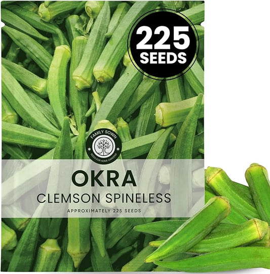 Okra Clemson Spineless – 225 Premium Seeds for Planting – High-Yield, Tender Heirloom Pods for The 2026 Season – 15 Gram Pouch