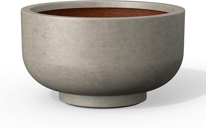 Kante 13.8 Inch Dia Concrete Bowl Planter, Large Tapered Bottom Plant Pot with Drainage, Smooth Weathered Concrete Finish with Painted Interior, Ideal for Porch, Home, Garden, Patio