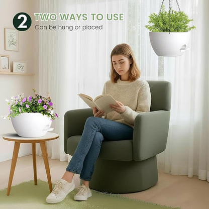 3 Pack 10 Hanging Flower Pots with Chains Self Watering Plastic Planters for Indoor Outdoor Plants, Sturdy Triangular Iron Chain Design for Garden PorchPlastic Hanging Flower pots (3, White)
