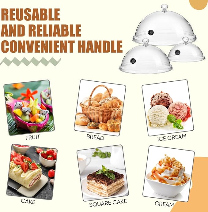 Baderke 3 Pcs Smoking Cloche Dome Cover 6 8 10 Inch Transparent Cocktail Smoker Clear Dome for Gun Smoke Infuser Acrylic Cocktail Lid Accessory for Smoker Infusion Food Drink Plates Bowls and Glass