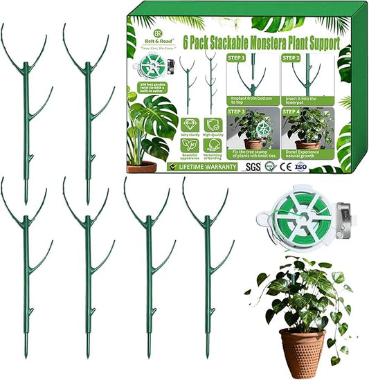 6pack Adjustable Plant Support Pole – Stackable Indoor/Outdoor Support Pole with Clamps, Suitable for Supporting Monstera and Climbing Plants, Garden Accessories, Perfect Replacement for Plant Stakes