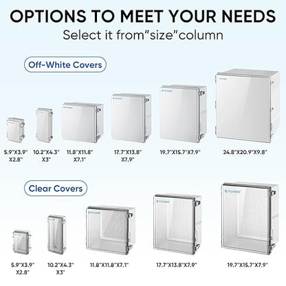 TICONN Outdoor Electrical Box Waterproof, Junction Box IP67 ABS Plastic Enclosure with Hinged Cover with Mounting Plate, Wall Brackets, Cable Glands (Off-White, 5.9"x3.9"x2.8")