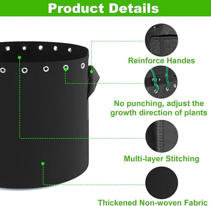 2 Gallon Plant Grow Bags 5-Packs with Holes,Thichkened Non-Woven Aeration Fabric Pots with Handles - Reinforced Weight Capacity