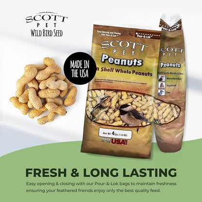 Scott Pet Wild Bird Seed, Whole Peanuts, 4 lbs Bag, Feed, Great Source of Protein and Fiber, Peanuts for Outside Wild Birds