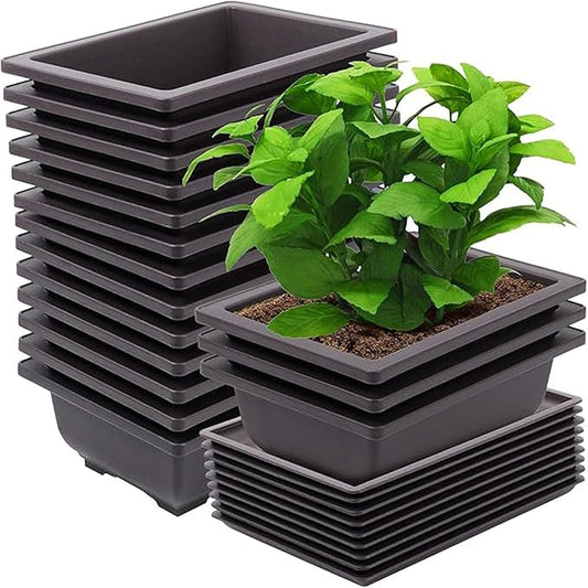 15 PCS 8.8 Inch Bonsai Training Pots, Bonsai Tree Growing Pots with 15 Drainage Trays, Plastic Bonsai Planter for Garden, Yard, Office, Porch, Balcony, Home Decoration