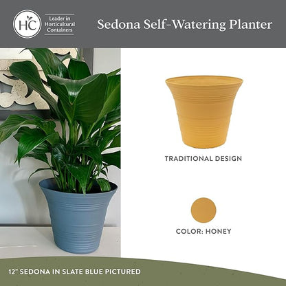 The HC Companies 19 Inch Sedona Round Self Watering Planter Pots, Lightweight UV-Resistant Plastic Indoor & Outdoor Planters, 2-Pack Flower Pots for Garden & Home Decor, Honey