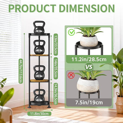 KMOTASUO 4 Tier Black Plant Stand Indoor for Large Tall Heavy Duty Planter, Multiple Sturdy Metal Flower Corner Rack for Narrow House Floor, Iron Vertical Level Round Orchi Holder Organizer, Modern