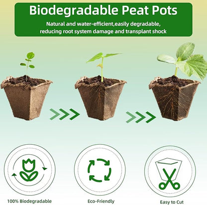 Seed Starter Tray,240 Cell Biodegradable Peat Pots Seed Starter Kit,Organic Germination Trays for Vegetable Flower Seedlings with 20 Plant Labels & 2 Garden Tools -20 Pack(Khaki)
