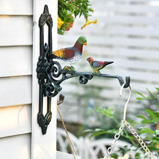 Sungmor Cast Iron Hanging Plant Bracket, 2 Pack Heavy Duty Hanging Basket Brackets, 10" Deep Outdoor Wall Plant Hangers, Decorative Garden Hooks for Flower Basket Bird Feeder Wind Chime Solar Light