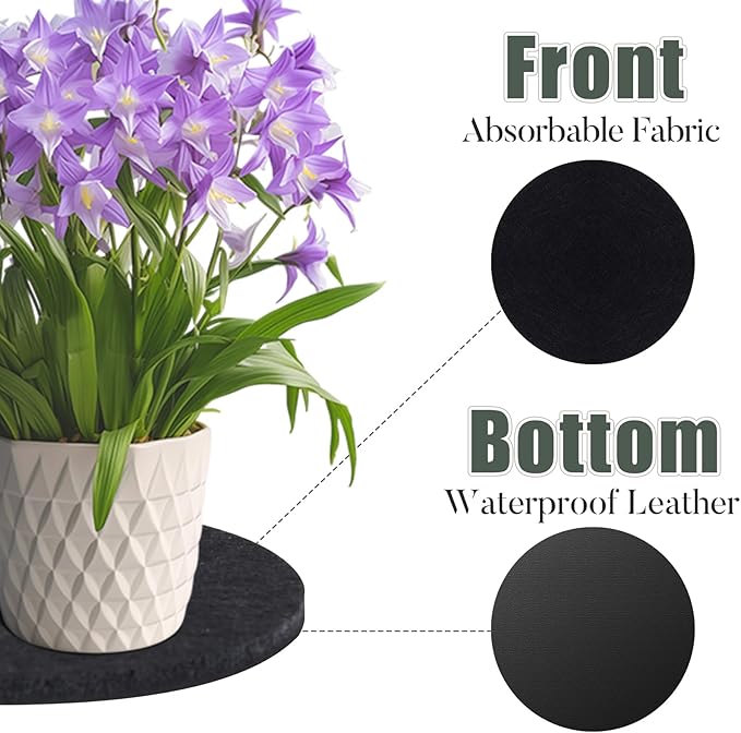 Plant Coaster Mat Reversible(Fabric/Leather),6Pcs Plant Coasters for House Plants Indoor & Outdoor,Household Products Absorbent/Waterproof(4inch)