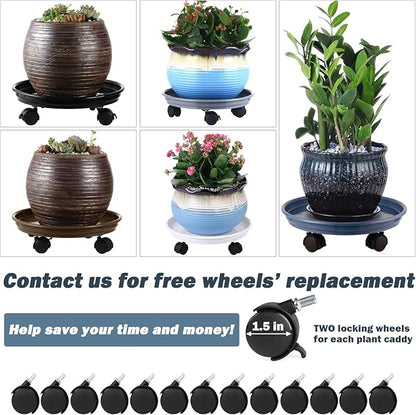 6 Packs Plant Caddy with Wheels 12" Plastic Rolling Plant Stands Heavy-duty Plant Dolly with Casters Indoor and Outdoor Plant Roller Base Large Heavy Plant Pot Saucers with Wheels Plant Movers