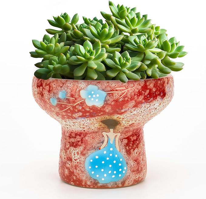 7.5 Inch Succulent planters, Pretty Hand Painted Bonsai pots with Drainage Holes for Cacti & Indoor Plants, Artistic Flower Pot for Outdoor Garden & Windowsill Décor