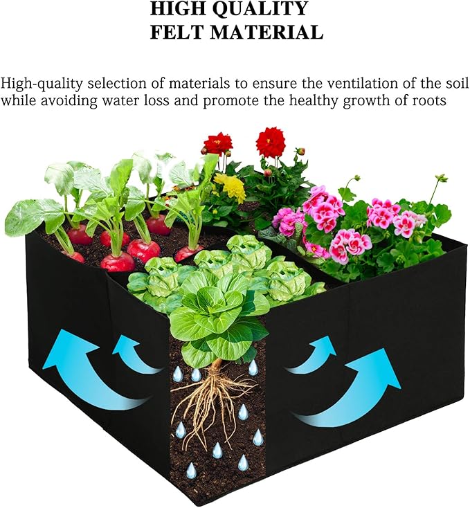 2pcs Raised Garden Bed with Grow Grid,23.6x23.6 inch Elevated Flower Vegetables Bed Planter Box,Planting Container,Plant Root Pouch Pots,Garden Tub
