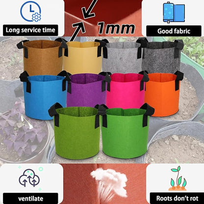 Grow Bags,Growing Pot Bags Garden Grow Bag Indoor Outdoor Fabric Aeration Plant Pot Container Flower Vegetable Pouch (Mixed 10colors,15Gallon)