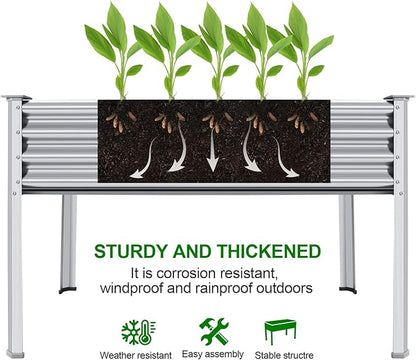 Land Guard Galvanized Raised Garden Bed with Legs, 48×24×32in Large Metal Elevated Raised Planter Box with Drainage Holes for Backyard, Patio, Balcony, 700lb Capacity