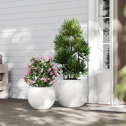 13.5 H x 17" Dia (12" Pot Opening) Round Fiberstone Planter with Drainage Hole, White, Indoor/Outdoor Large Plant Pot for Home Patio Garden, Ideal for Large Plants