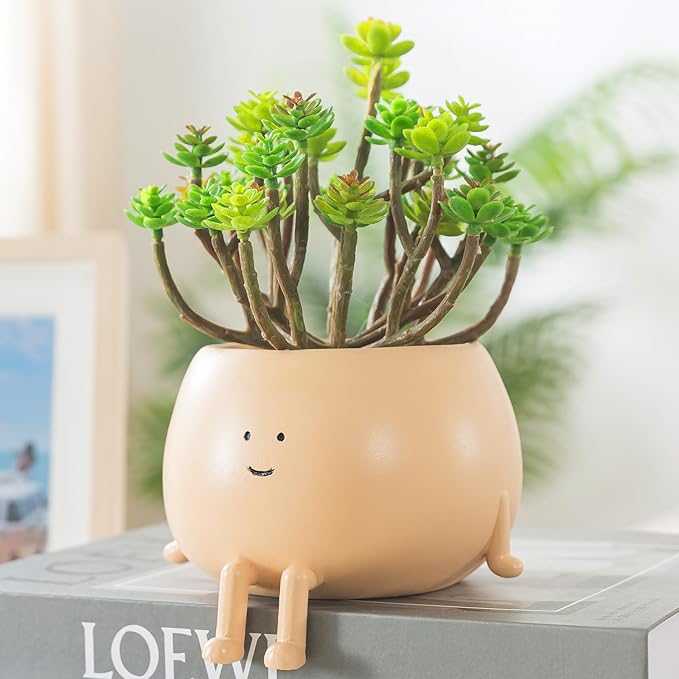 Face Plant Pots, Succulent Pots, 4.7 Inch Head Planters for Indoor, Cute Resin Flower Pot with Drainage Hole, Unique Cactus Planter, Small Planter Pot for Mini Plants (1 Pack)