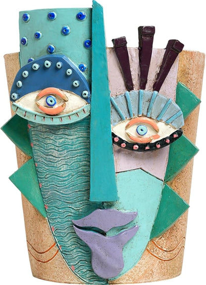 Picasso Flower Pot/Vase, Unique Planters, Abstract Face Flower Pots, with Drainage Holes, Handcrafted Resin Vases for Artistic Home Décor (Small)