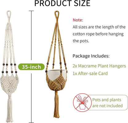 Macrame Plant Hanger - Fits 3 to 6 inches Pots for Indoor Outdoor, 35 Inch, Set of 2, Brown (POTS NOT Included)