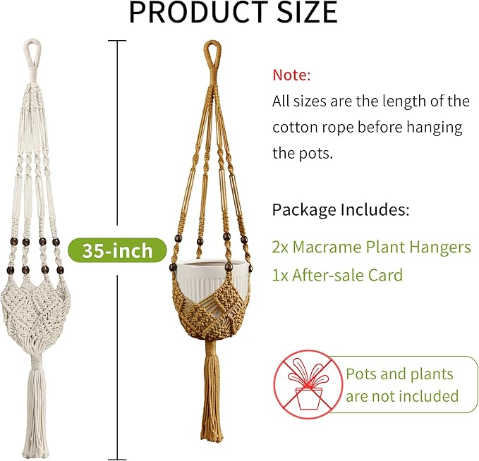 Macrame Plant Hanger - Fits 3 to 6 inches Pots for Indoor Outdoor, 35 Inch, Set of 2, Green (POTS NOT Included)