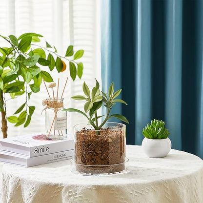 Clear Plant Nursery Pots Acrylic Orchid Pots with Drainage Holes and Tray Transparent Planter for Indoor Plants, Succulents, Herb, Flowers and Cactus Decorative(6 Inches,Circle)