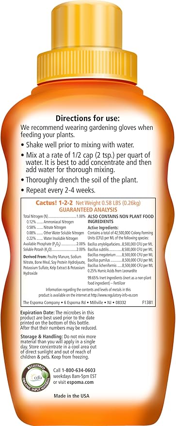 Espoma Organic Cactus Soil Mix 4qt Bag and Cactus! Liquid Plant Food Concentrate 8oz Bottle. Use for Cactus & Succulents - for Organic Gardening - Combo Pack