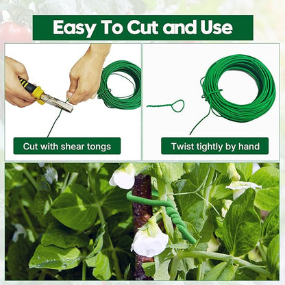100FT Soft Plant Ties, 2.5mm Heavy Duty Rubber Coated Garden Twist Tie Wire with Metal Core, Reusable Damage-Free Support for Tomatoes, Climbing Plants, Vegetables & Vines
