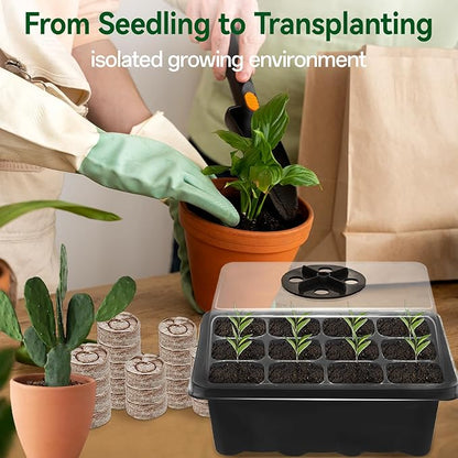 Halatool 8 Pack Seed Starter Tray with 100 PCS Peat Pellets, 96 Cells Black Plant Germination Trays for Organic Seed Starter Soil Pods for Planting Vegetables Plants Flowers Herbs - Starting Seeds Kit
