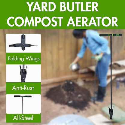 Yard Butler Compost Aerator, ICA-36- Lawn Care Tool for Aerating - Long-Handled - Power-Coated Steel Construction - Comfortable Cushioned Handles Garden Tool - Easy to Use