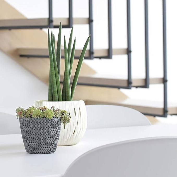 Zanvic Flowerpot splofy 2, Effect Knitted Fabric, 26 cm, White, 26 x 26 x 22 cm, za547
