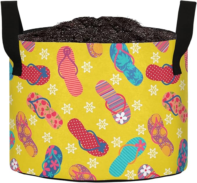 3/5/7/10 Gallon Summer Colors Flip-Flops Breathable Thickened Flower Grow Bag Heavy Duty Plant Pot Containers with Handles for Potato Tomato Fruits Vegetables