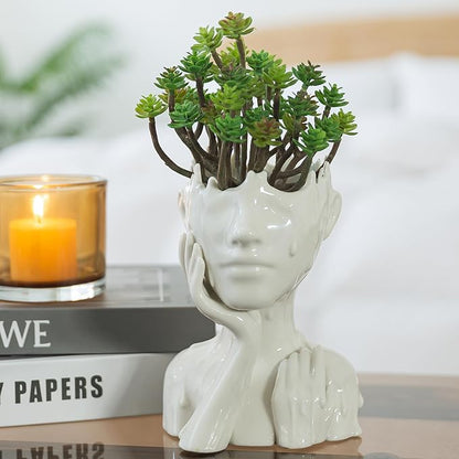 Face Planters Pots Head Planter, Succulent Planters for Indoor Outdoor Plants, Boho Lady Face Flower Pots with Drainage Hole, White Ceramic pots for Plants, Large Plant Pots Gift