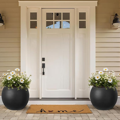 Large Round Planter with Drainage Hole, 13.7''H × 17.7''D Sphere Planter Indoor Plant Flower Pot for Outdoor Garden Patio Home, Black