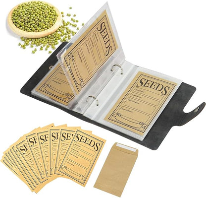 Seed Storage Organizer Seed Organizer Binder Seed Book with 50pcs Self-Sealing Seed Envelopes Seed Holder Keeper Packet