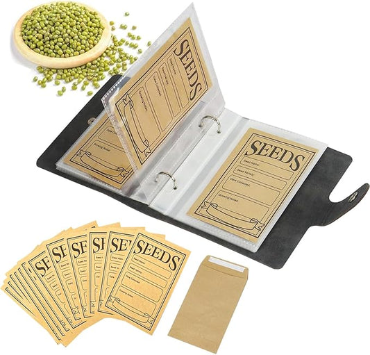 Seed Storage Organizer Seed Organizer Binder Seed Book with 50pcs Self-Sealing Seed Envelopes Seed Holder Keeper Packet