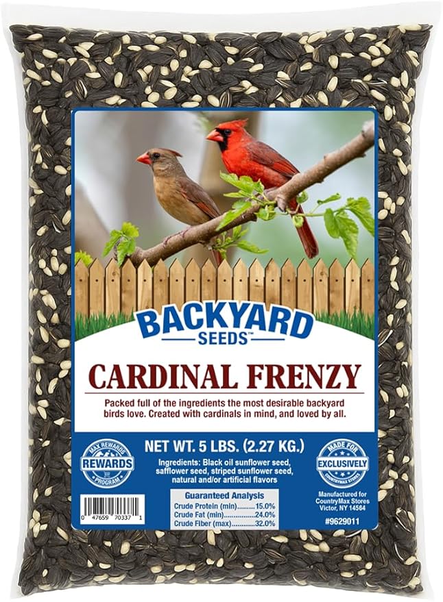 CountryMax Backyard Seeds Cardinal Frenzy Bird Seed Mix 5lbs - Premium Black Oil Sunflower & Safflower, Small Bag of Wild Bird Food