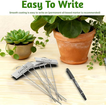 20 PCS Metal Plant Labels for Outdoor Garden Weatherproof, Reusable Metal Plant Markers, for Plants Herb Seedlings Flowers (Silver)