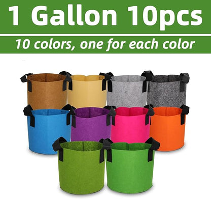 Grow Bags,Growing Pot Bags Garden Grow Bag Indoor Outdoor Fabric Aeration Plant Pot Container Flower Vegetable Pouch (Mixed 10colors,1 Gallon)
