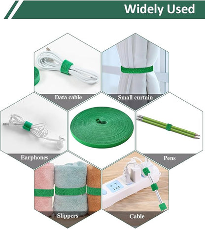65.6 Ft Plant Ties Garden Tape, Reusable Adjustable Plant Clips for Climbing Plants, Green Nylon Self Adhesive Plant Twist Tie Strap to Support Gardening Plants
