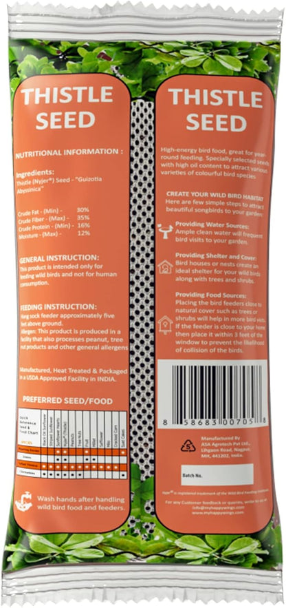 Happy Wings Nyjer/Thistle Seeds Wild Bird Food-13 Ounce | Prefilled Sock | No Grow Seed I Bird Seeds for Wild Birds