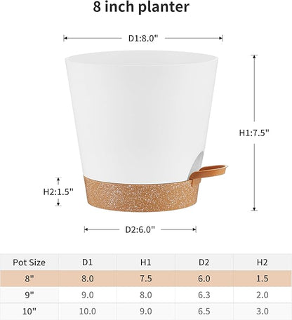FaithLand 2-Pack 8 Inch Planter Pots for Indoor Outdoor Plants, Self Watering Flower Pots with Deep Reservoir, White with Terracotta …