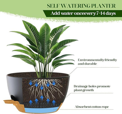 2 Pack 10 Inch Self Watering Hanging Planters for Indoor Plants, Large Black Brown Plastic Hanging Pots with Chains for Outdoor Patio Garden Home Decor (Black Brown)