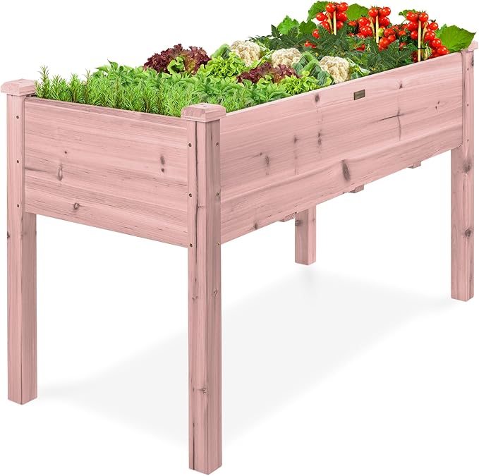 Best Choice Products 48x24x30in Raised Garden Bed, Elevated Wood Planter Box Stand for Backyard, Patio, Balcony w/Bed Liner, 200lb Capacity - Pink