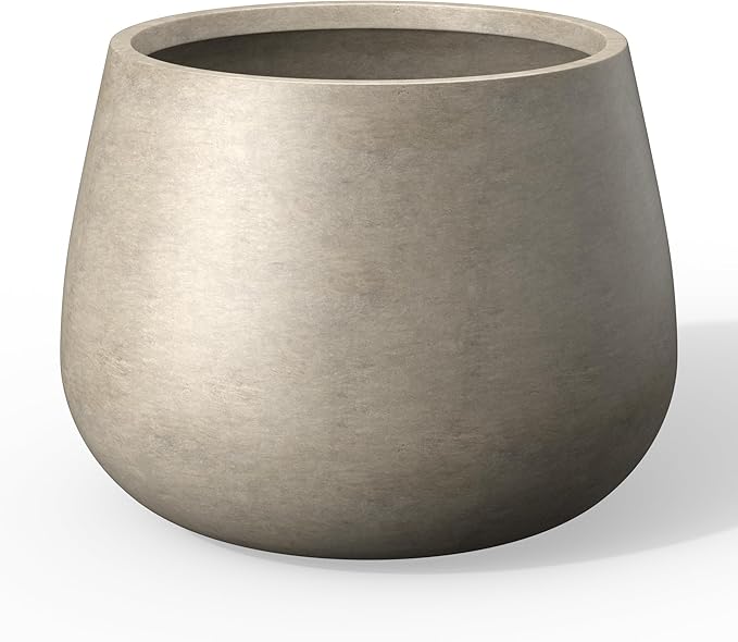 Kante Curva Series Planter, 14.8 Inch Round Concrete Garden Pot with Draiange Hole and Rubber Plug, Suitable for Indoor Plants, Home, Garden, Patio, Weathered Concrete